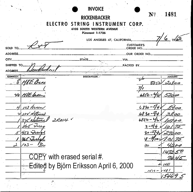 Invoice from RIC